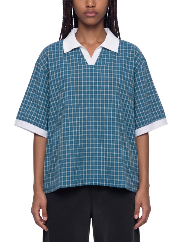Unisex Boxy Plaid Color Block Polo Shirt