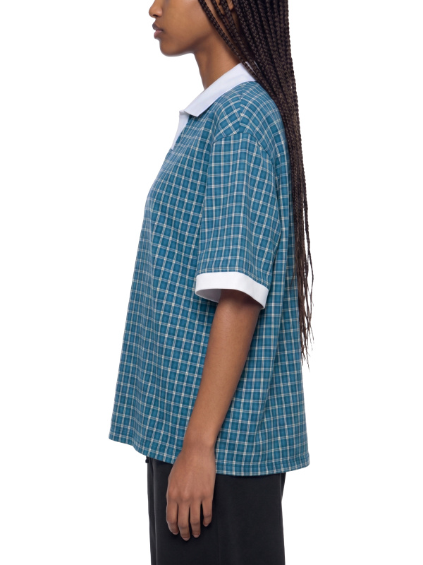 Unisex Boxy Plaid Color Block Polo Shirt