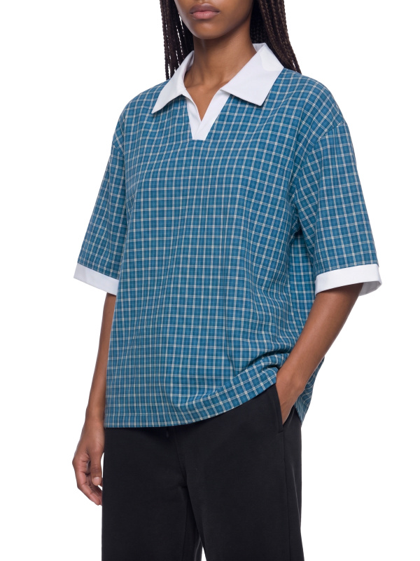 Unisex Boxy Plaid Color Block Polo Shirt