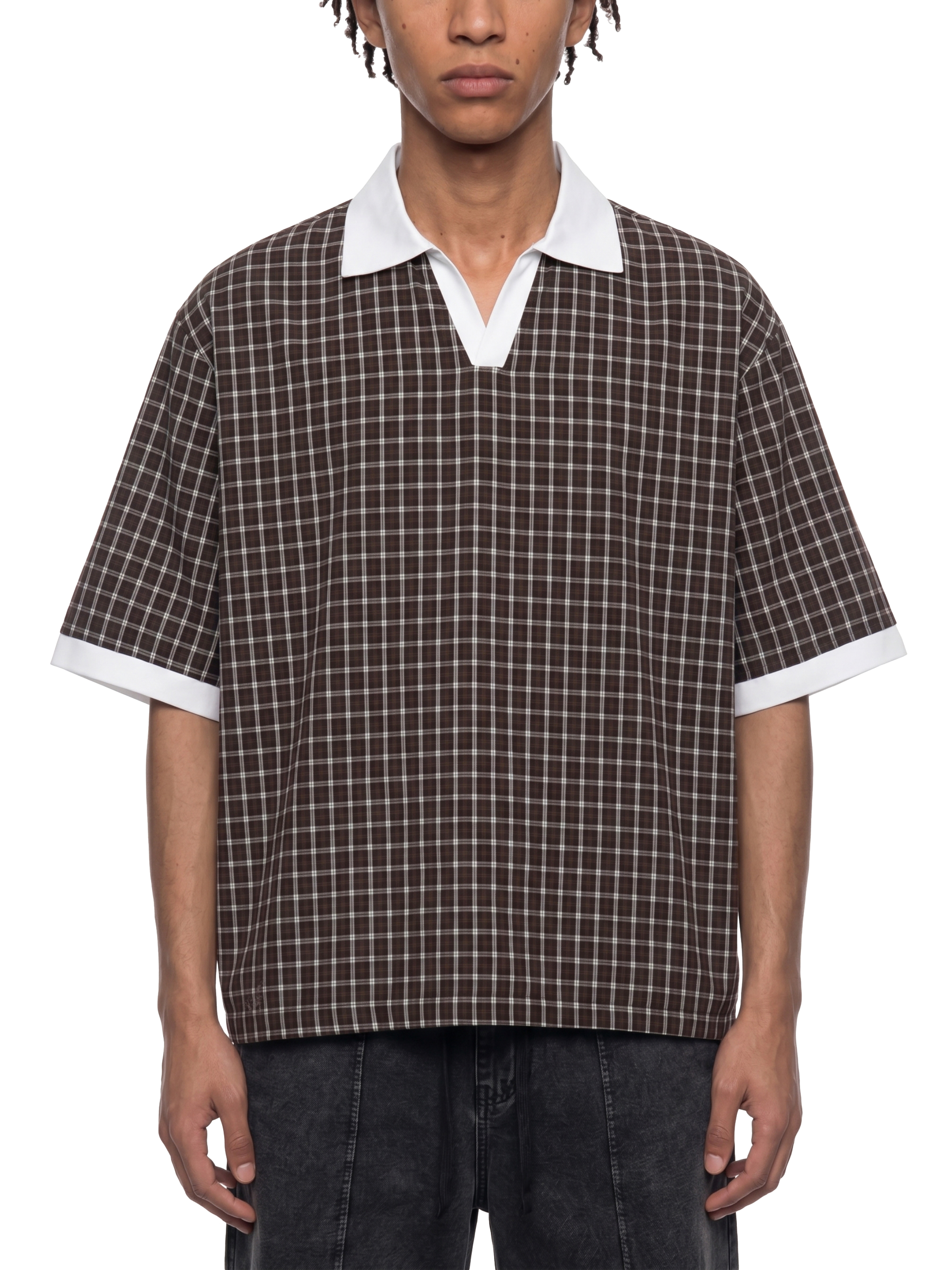 Unisex Boxy Plaid Color Block Polo Shirt #UT0115 | TAPSTITCH