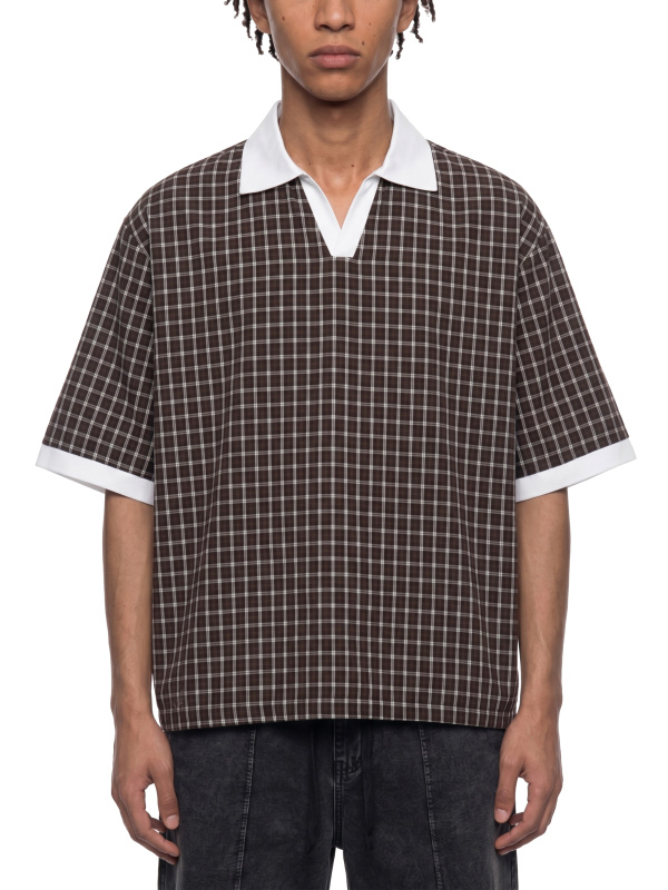 Unisex Boxy Plaid Color Block Polo Shirt
