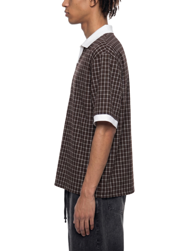Unisex Boxy Plaid Color Block Polo Shirt