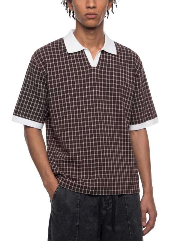 Unisex Boxy Plaid Color Block Polo Shirt