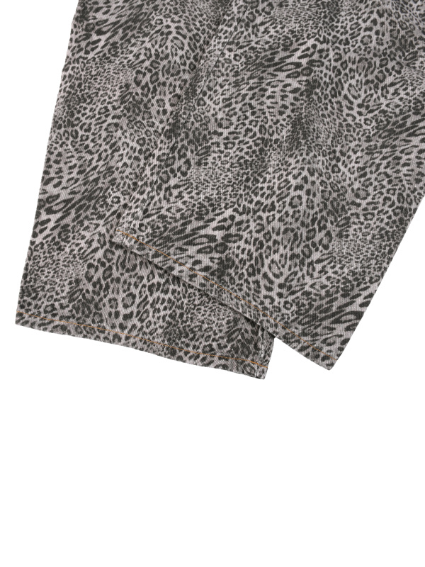 Unisex Vintage Wash Leopard Wide Leg Jeans