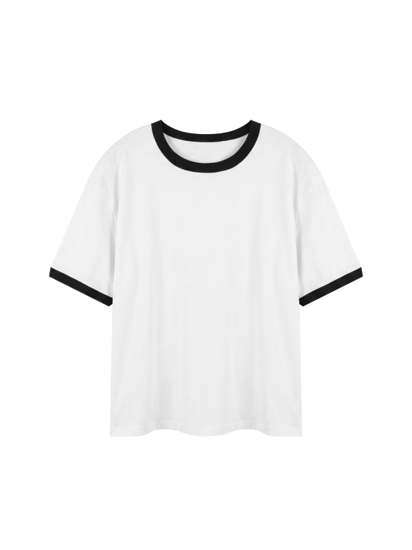 Contrast Edge Ribbed Crewneck T-Shirt