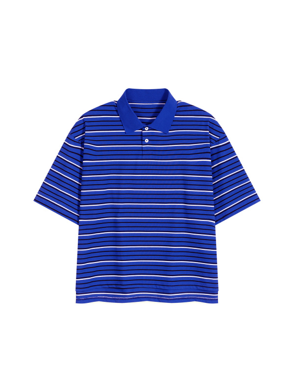 Unisex Striped Boxy Collared Polo Shirt