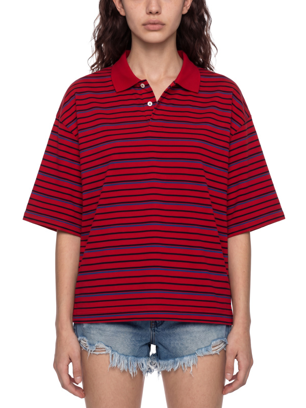 Unisex Striped Boxy Collared Polo Shirt