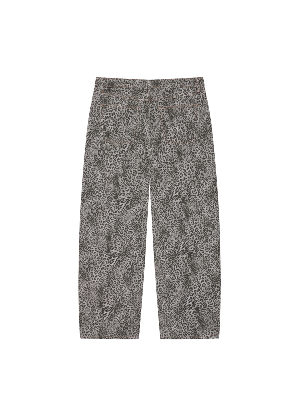 Unisex Vintage Wash Leopard Wide Leg Jeans