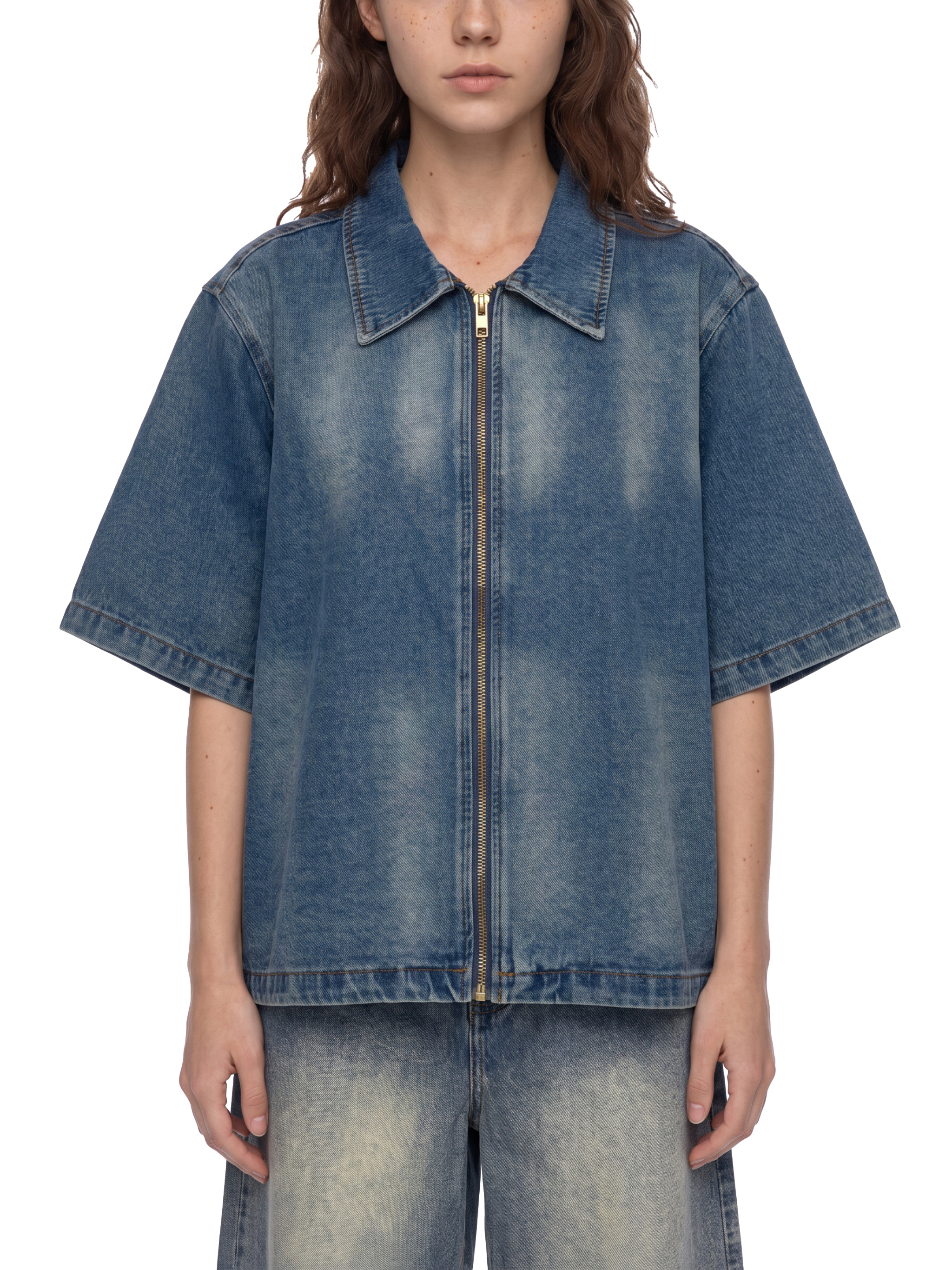 トップス nude vintage Unisex Vintage Washed Full-Zip Denim Shirt #UT0141 | TAPSTITCH