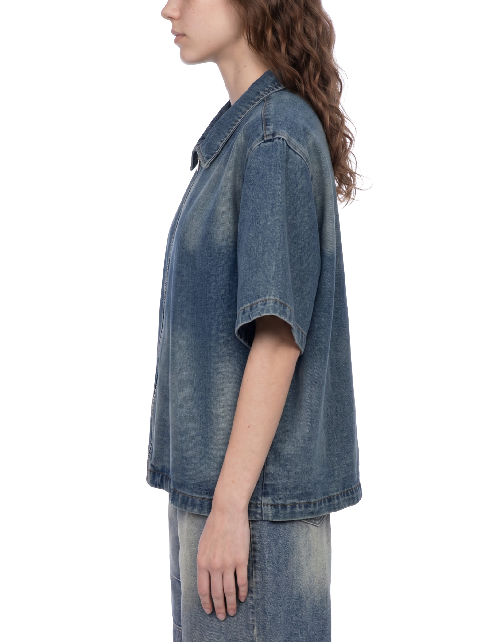 Unisex Vintage Washed Full-Zip Denim Shirt #UT0141 | TAPSTITCH