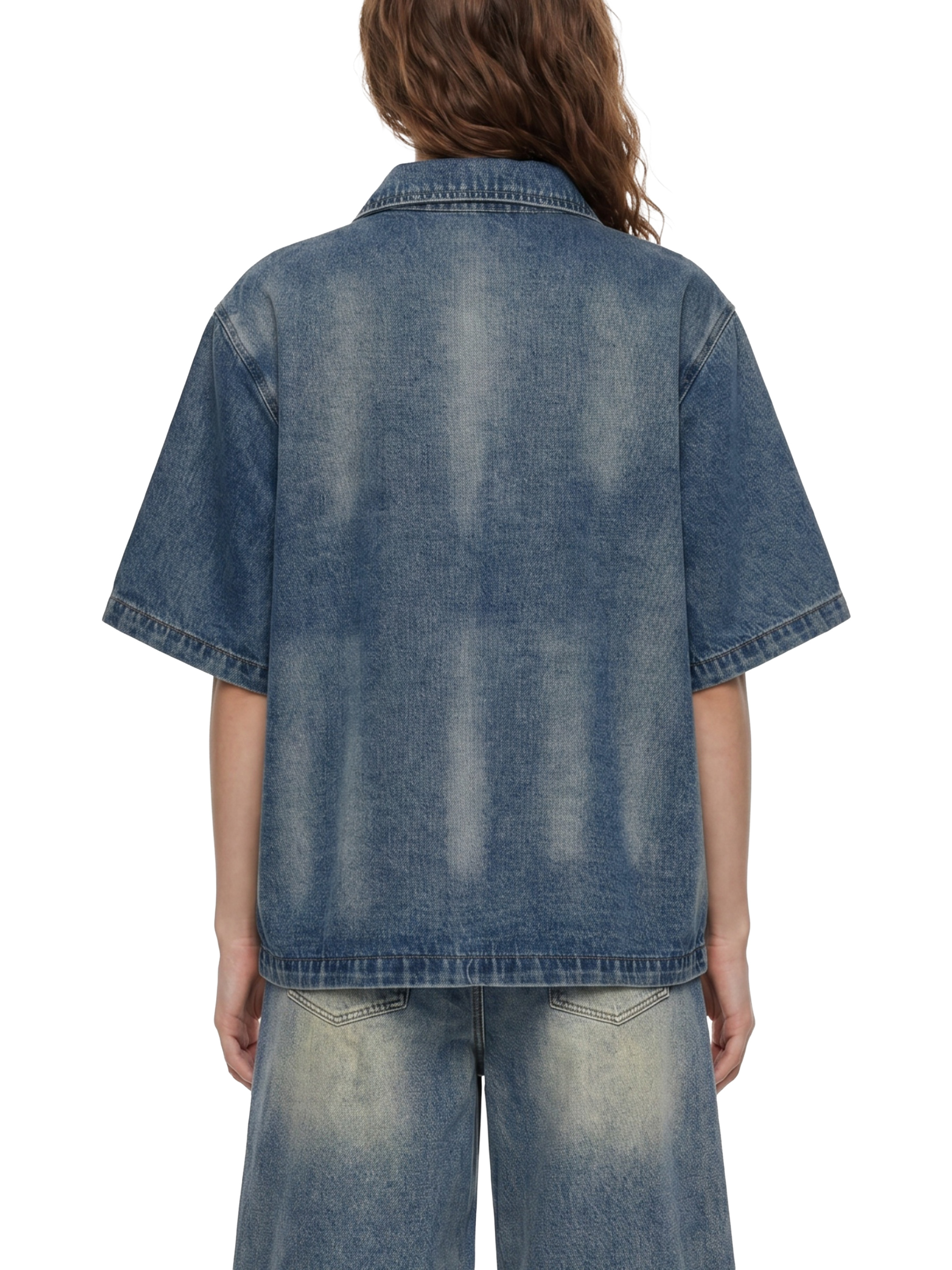 Unisex Vintage Washed Full-Zip Denim Shirt #UT0141 | TAPSTITCH