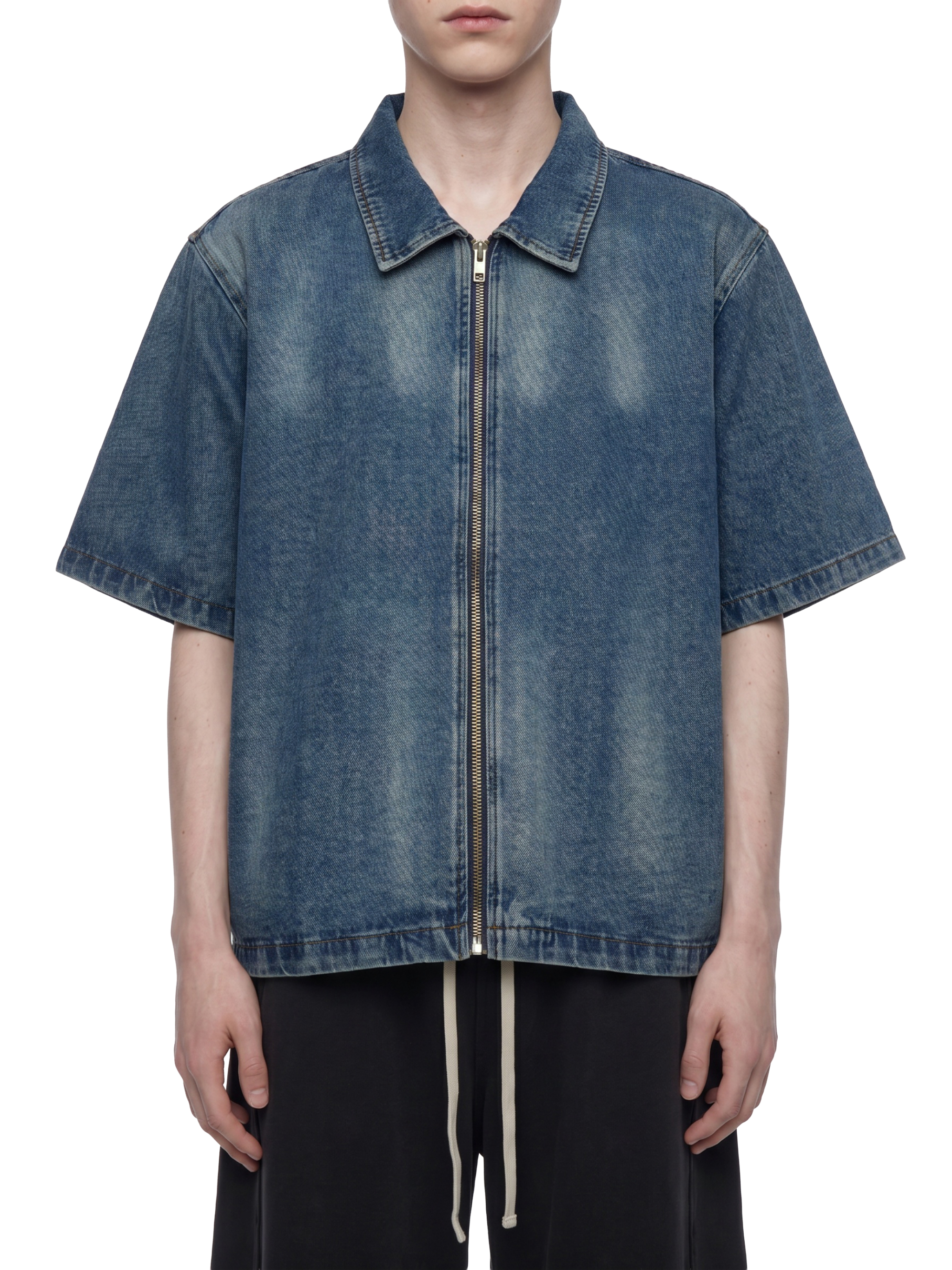 Unisex Vintage Washed Full-Zip Denim Shirt #UT0141 | TAPSTITCH