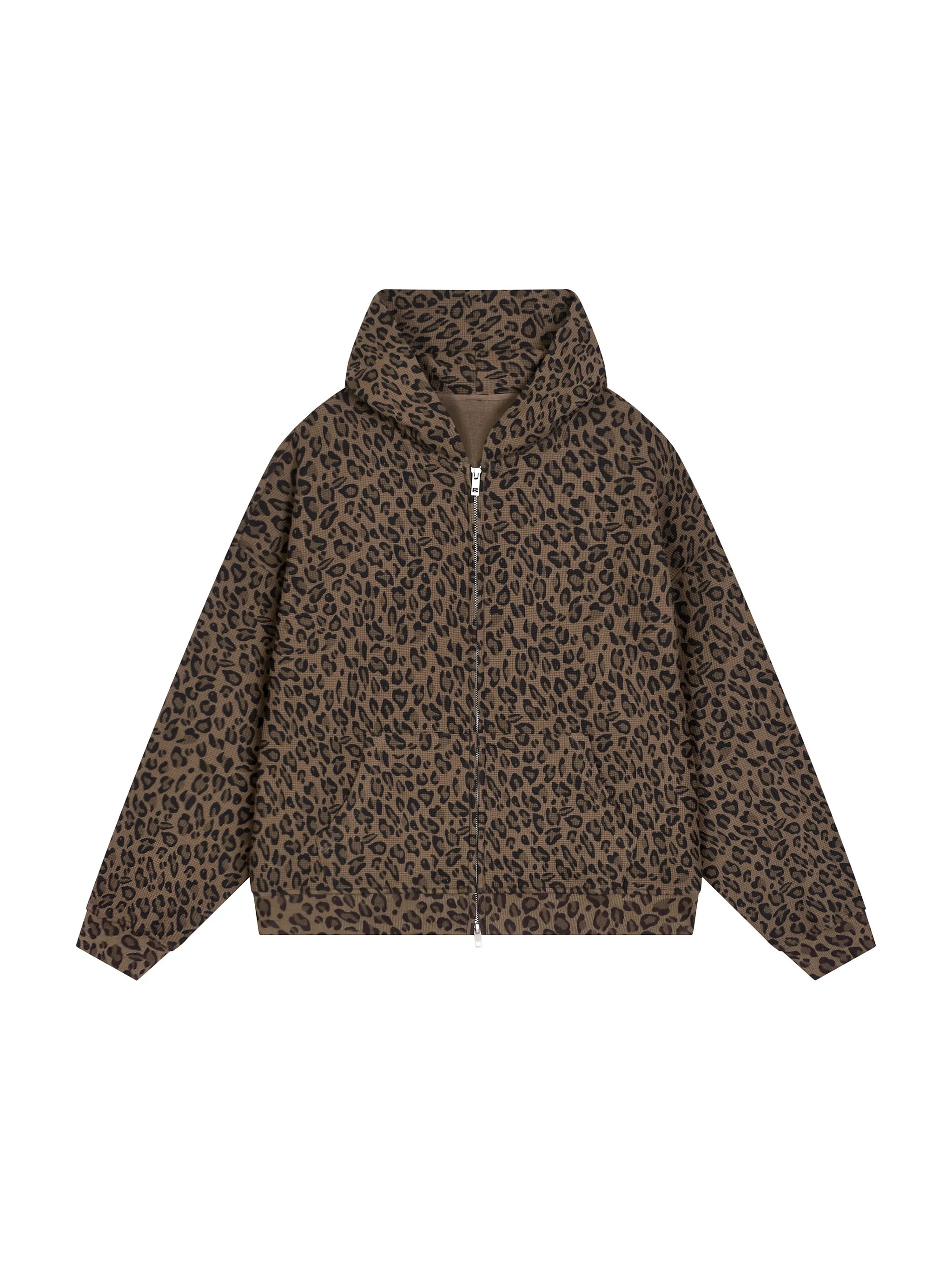 Unisex Leopard Print Waffle Full Zip Hoodie