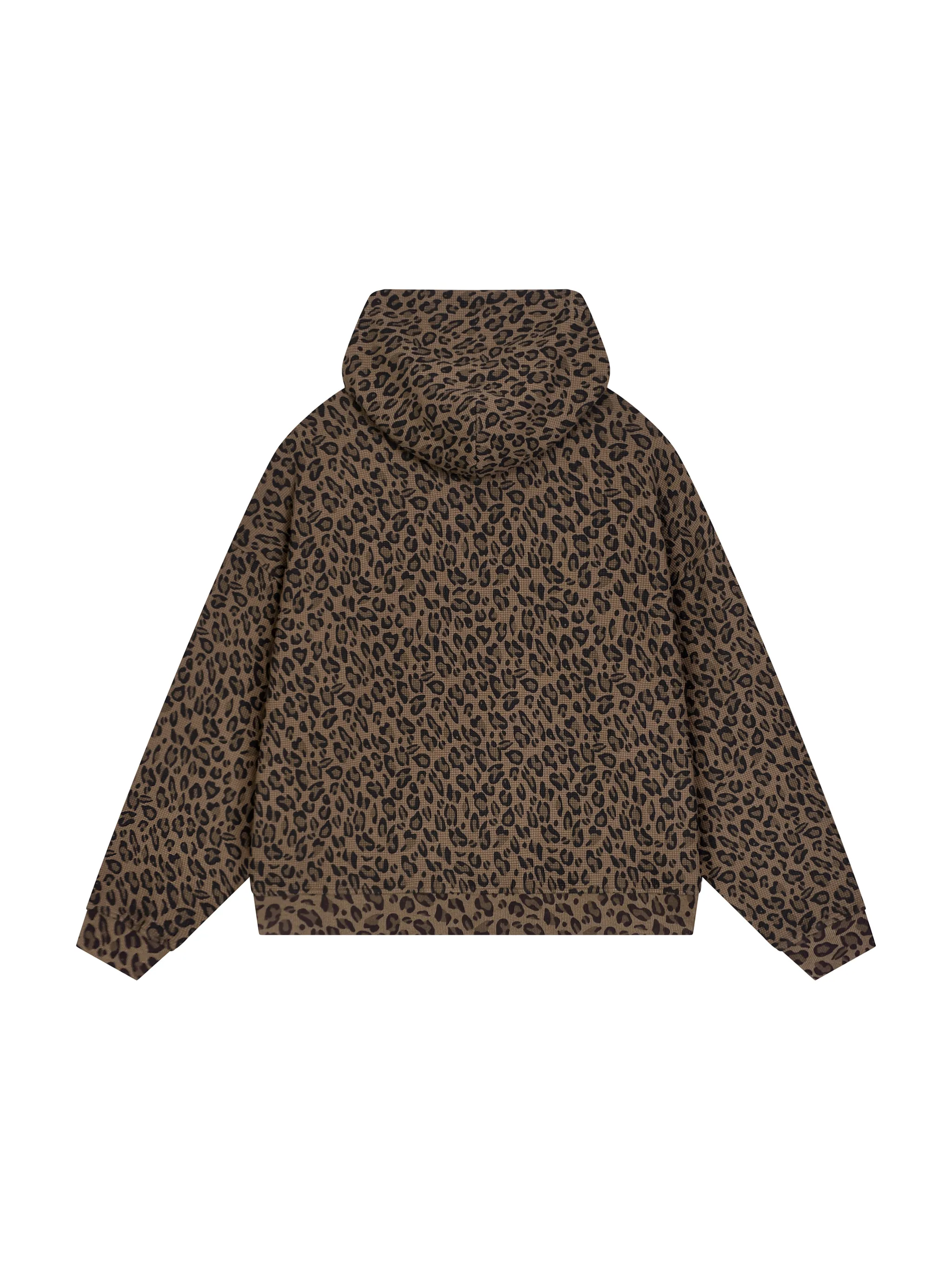 Unisex Leopard Print Waffle Full Zip Hoodie