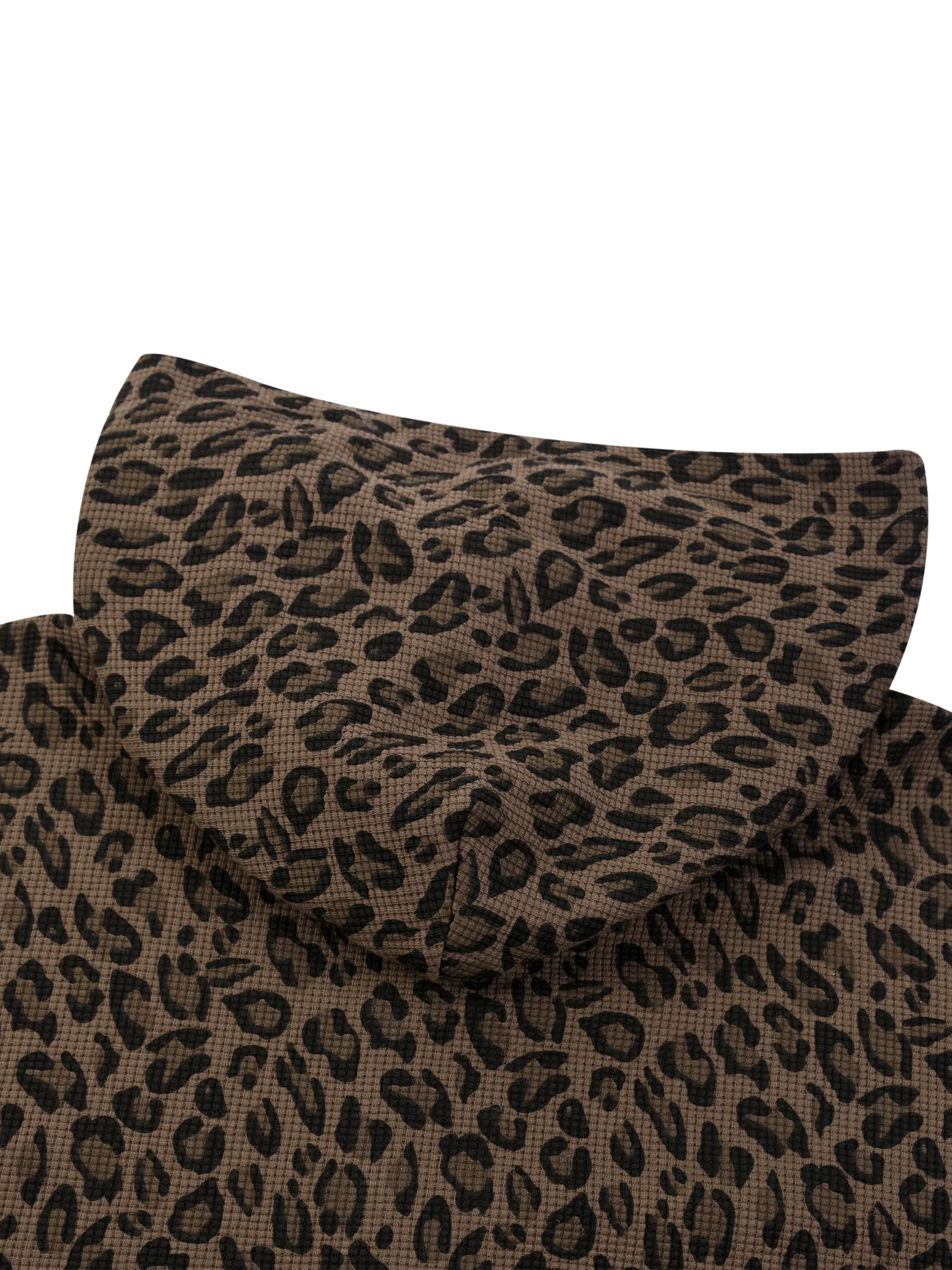Unisex Leopard Print Waffle Full Zip Hoodie
