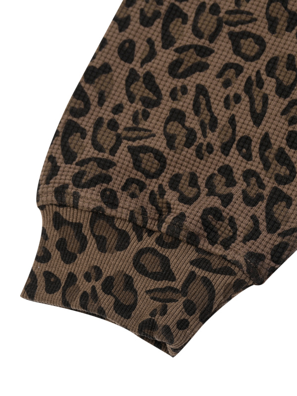 Unisex Leopard Print Waffle Full Zip Hoodie