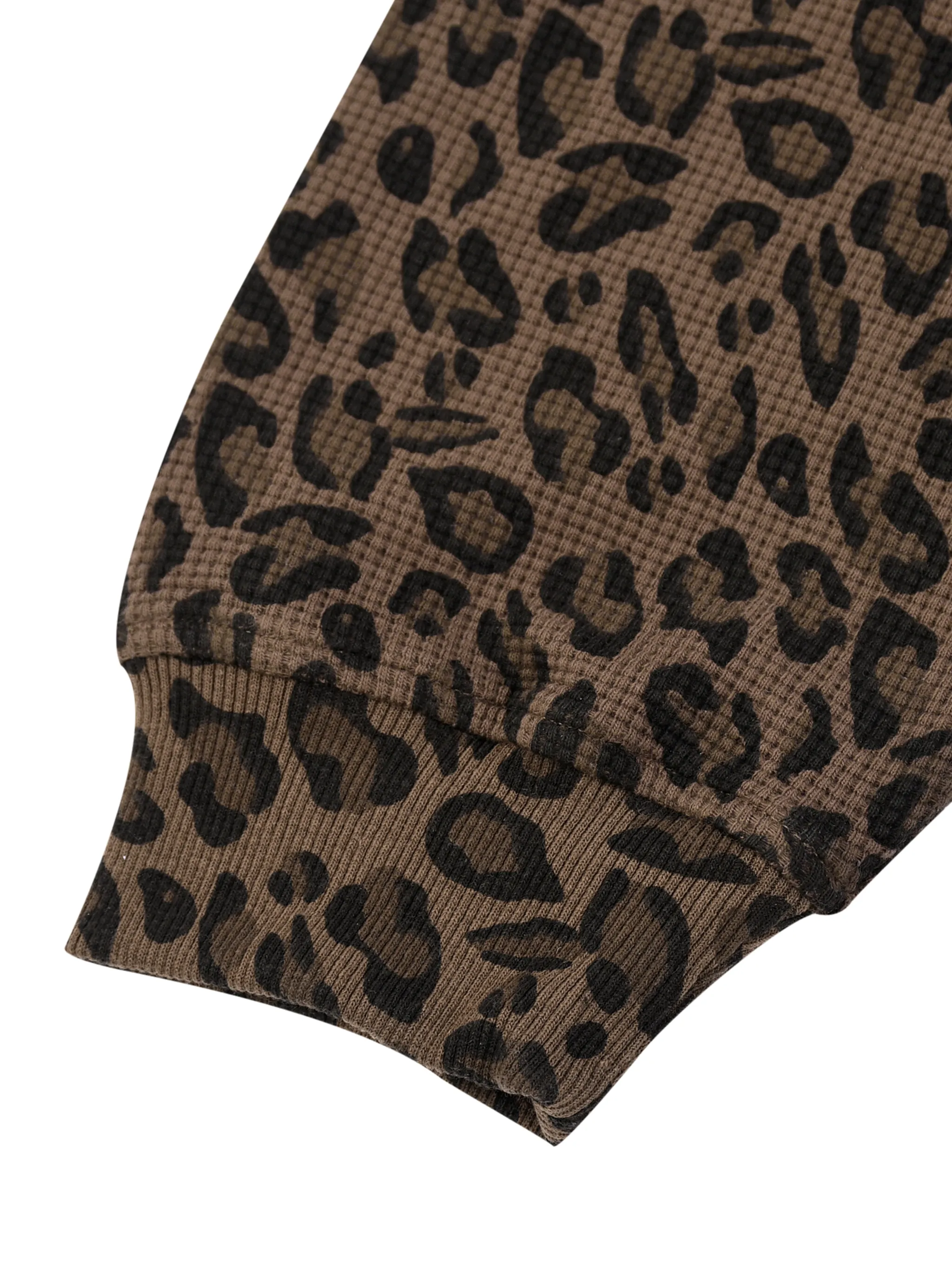 Unisex Leopard Print Waffle Full Zip Hoodie