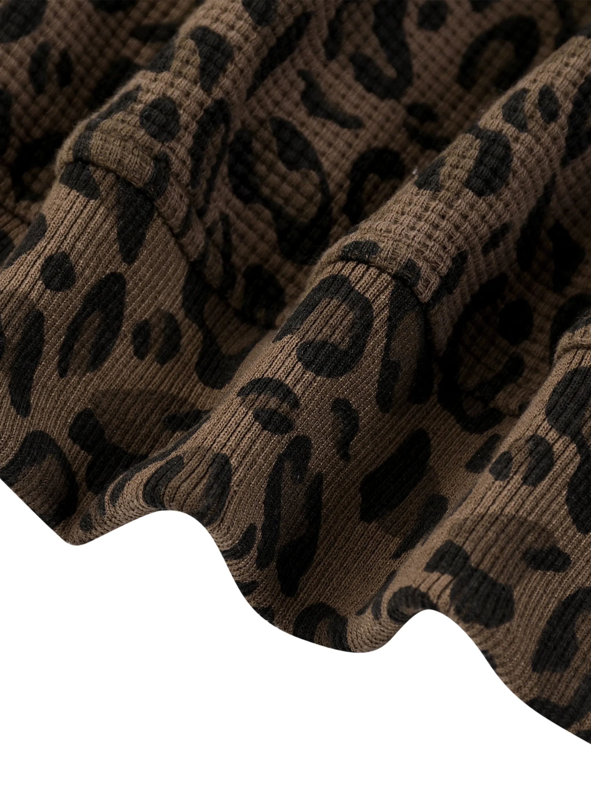 Unisex Leopard Print Waffle Full Zip Hoodie