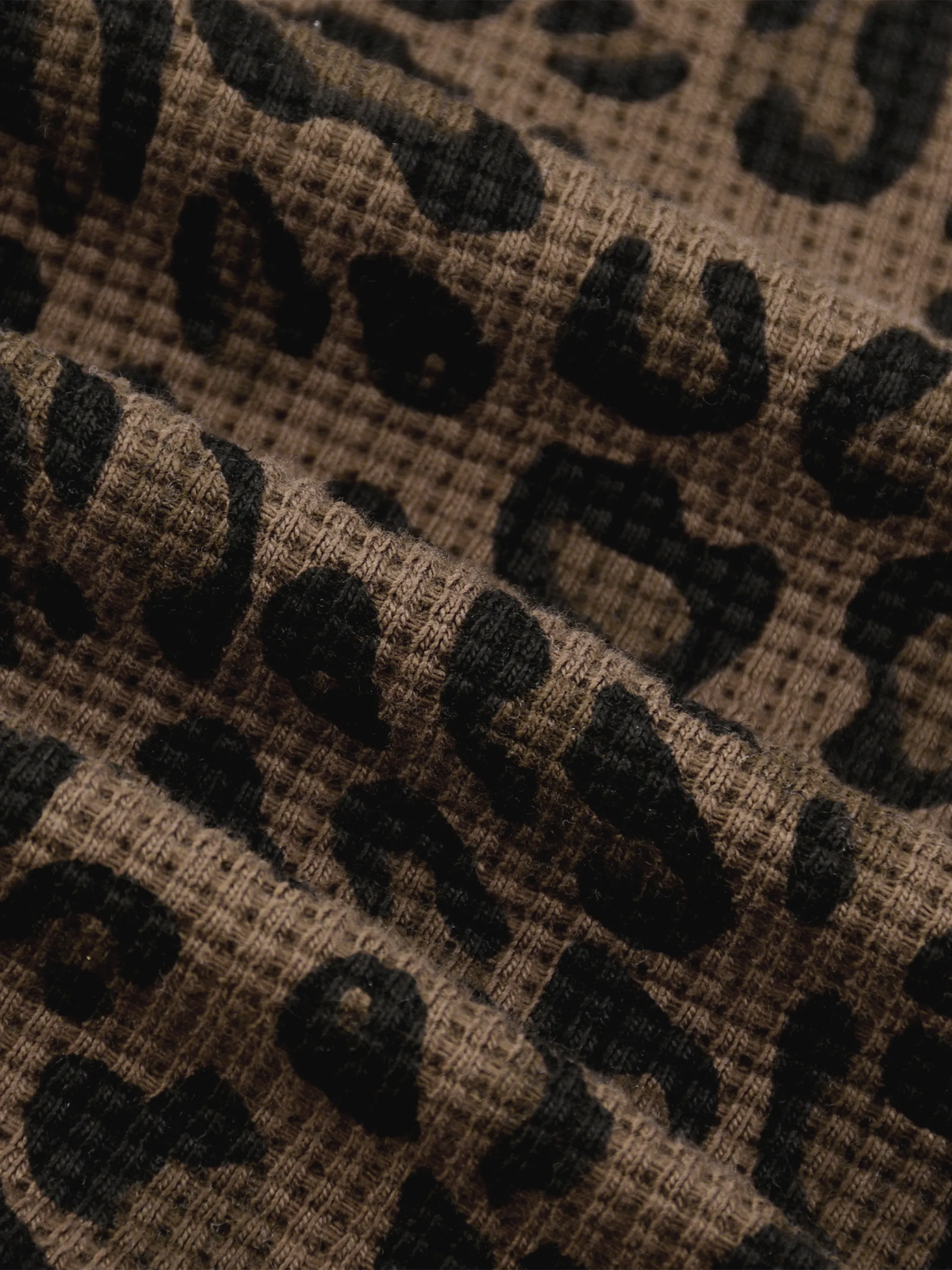 Unisex Leopard Print Waffle Full Zip Hoodie