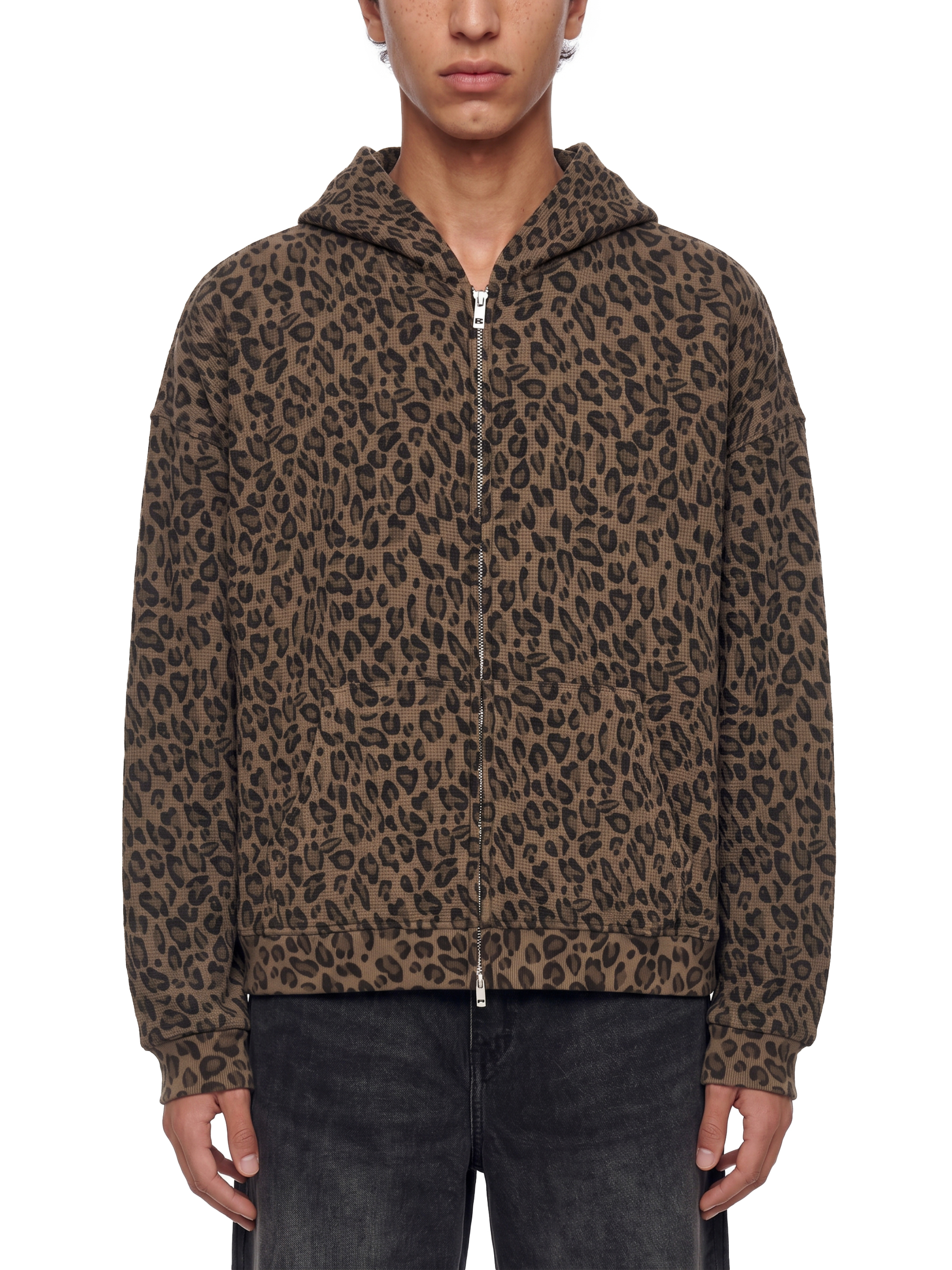 Unisex Leopard Print Waffle Full Zip Hoodie #UT0143 | TAPSTITCH