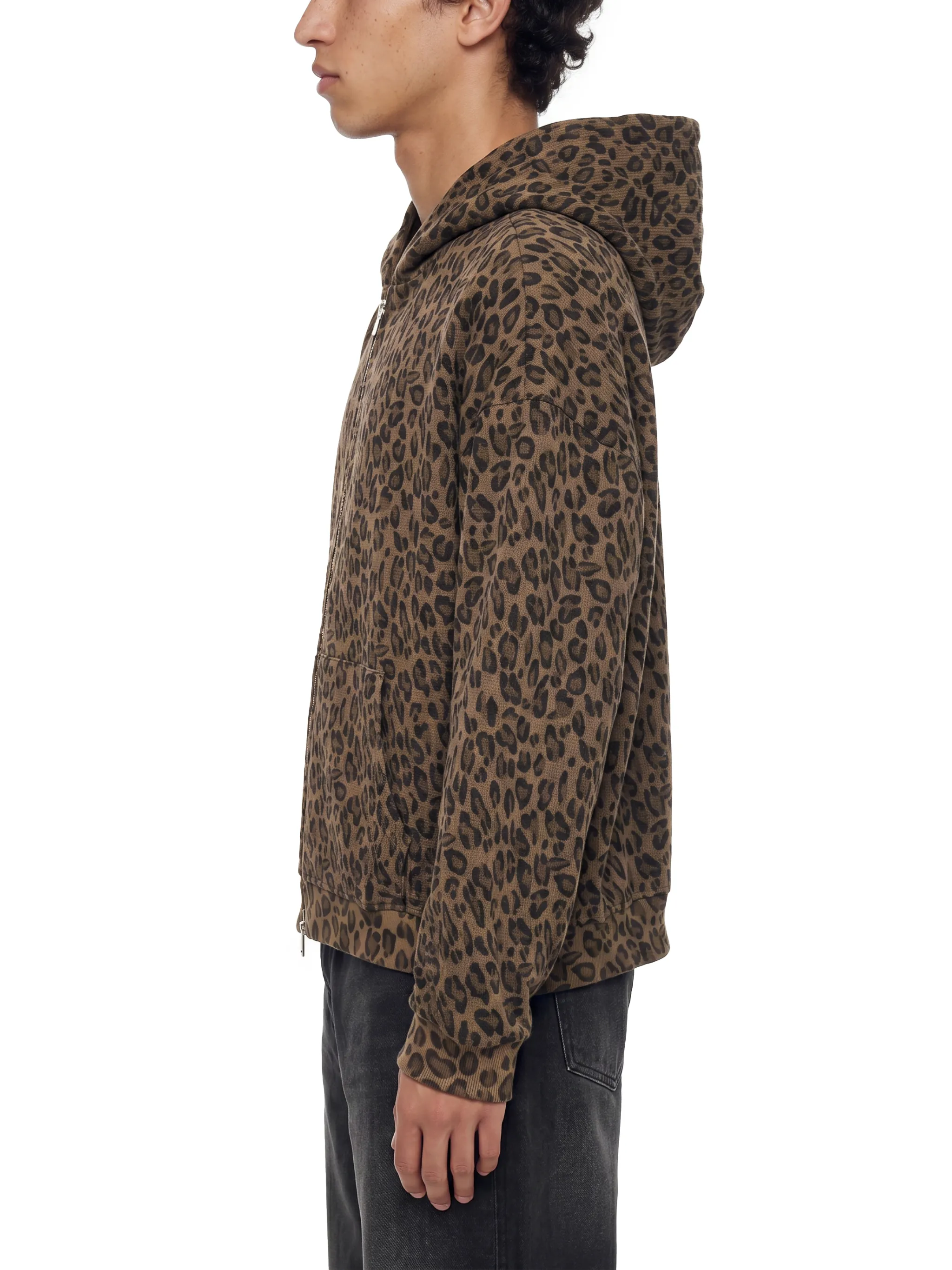 Unisex Leopard Print Waffle Full Zip Hoodie