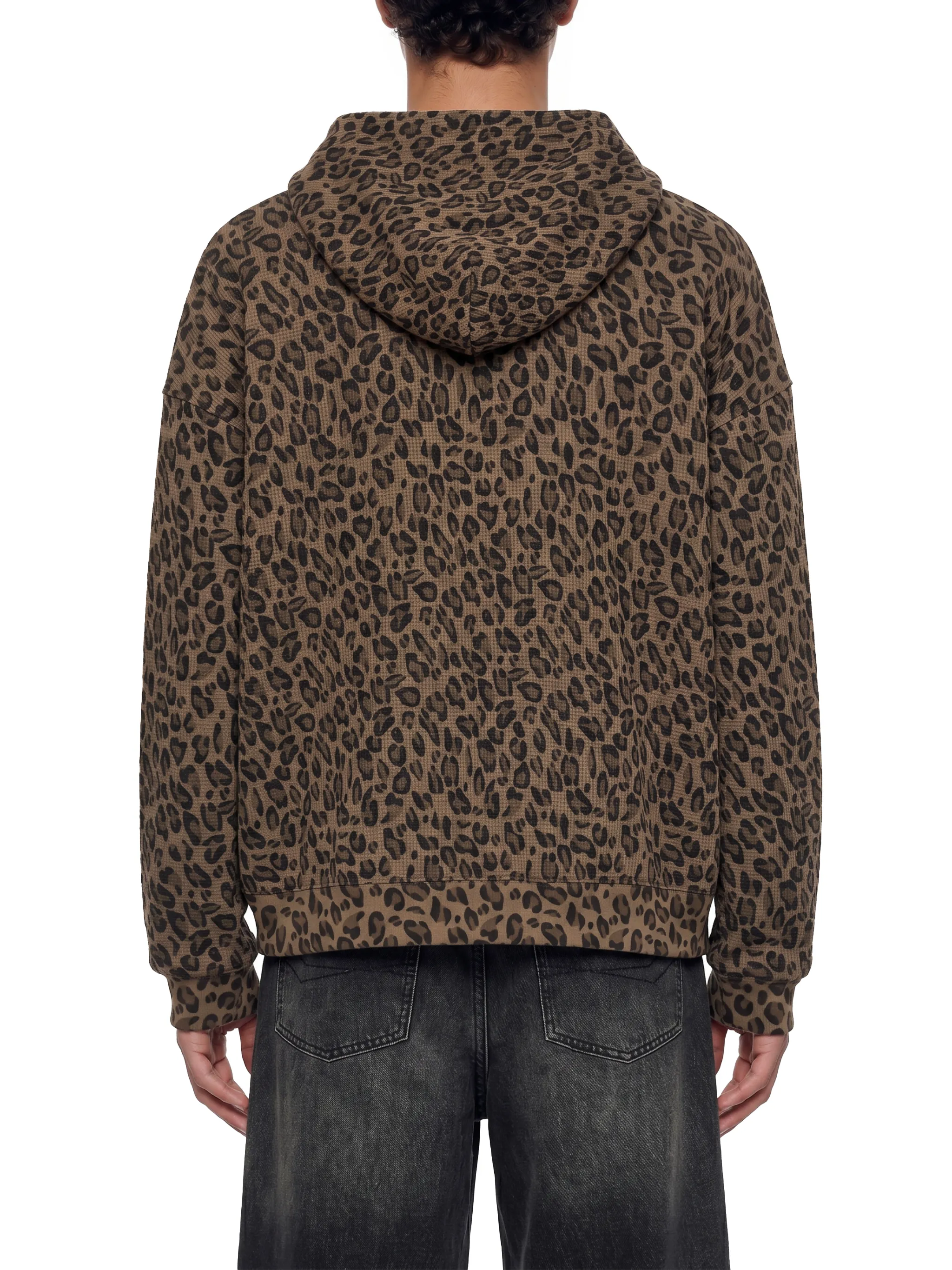 Unisex Leopard Print Waffle Full Zip Hoodie