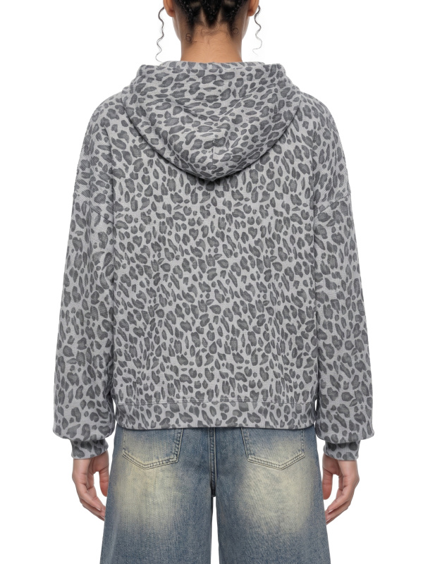 Unisex Leopard Print Waffle Full Zip Hoodie
