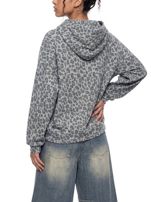 Unisex Leopard Print Waffle Full Zip Hoodie