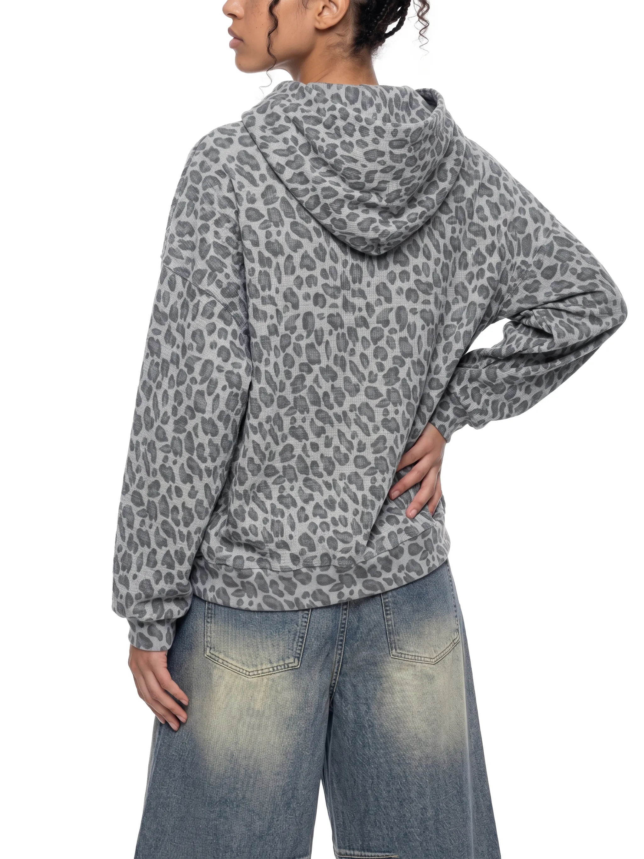 Unisex Leopard Print Waffle Full Zip Hoodie