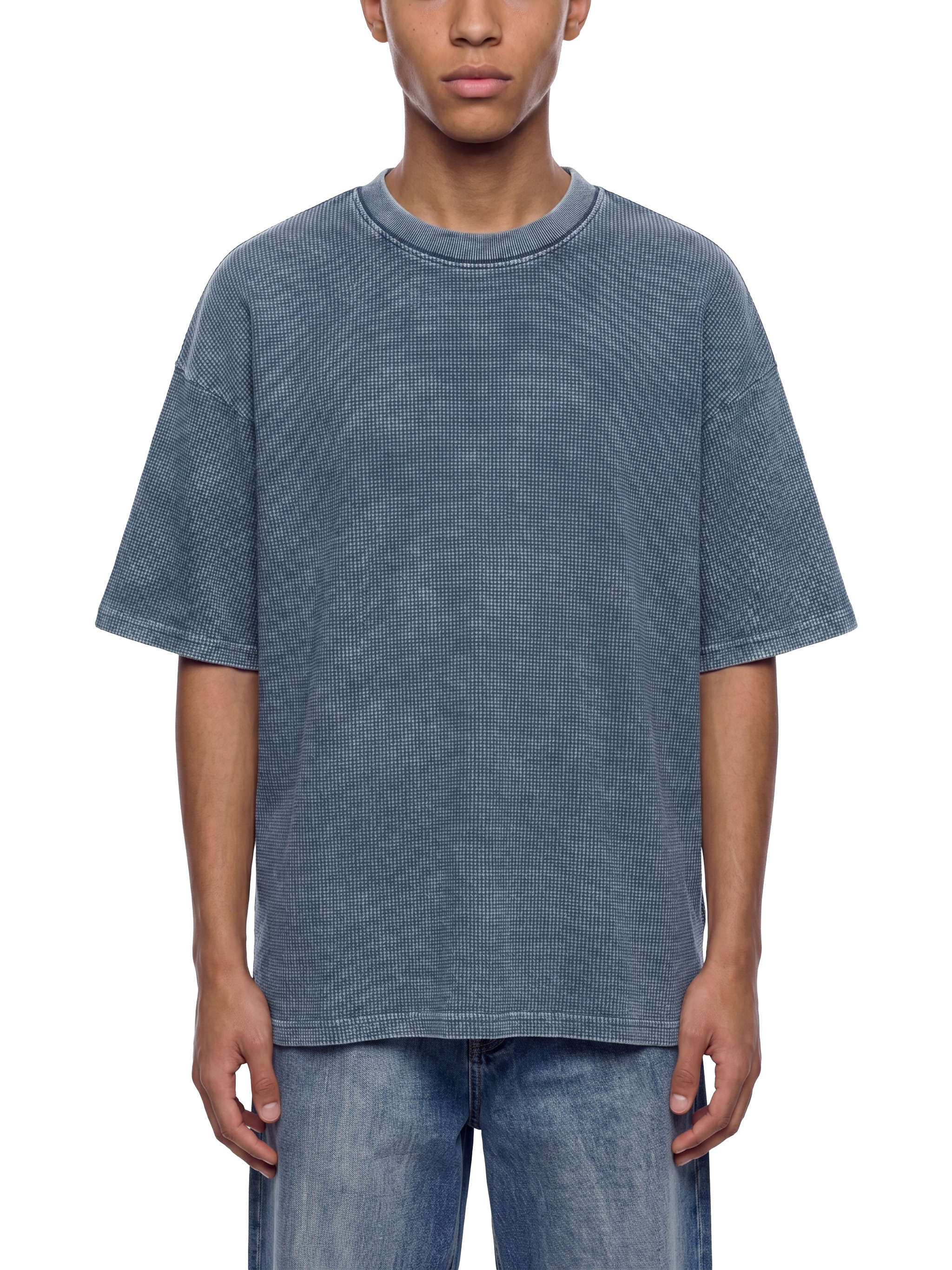 Textured Waffle Washed Boxy T-Shirt #RT0015 | TAPSTITCH