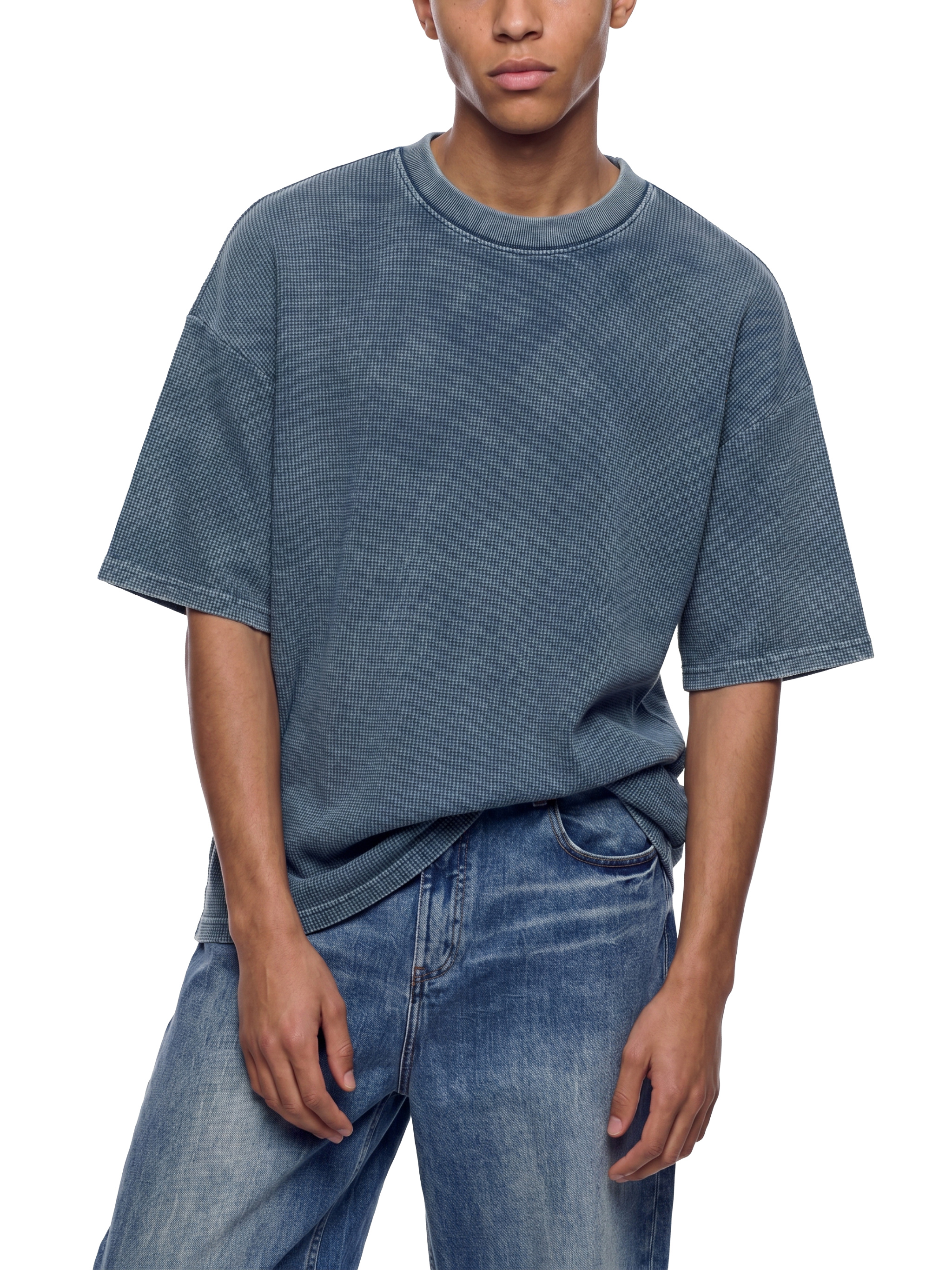 Textured Waffle Washed Boxy T-Shirt #RT0015 | TAPSTITCH