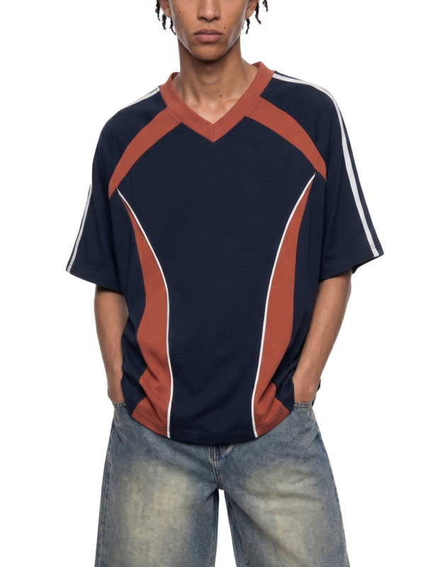 Unisex Color Block V-Neck T-Shirt
