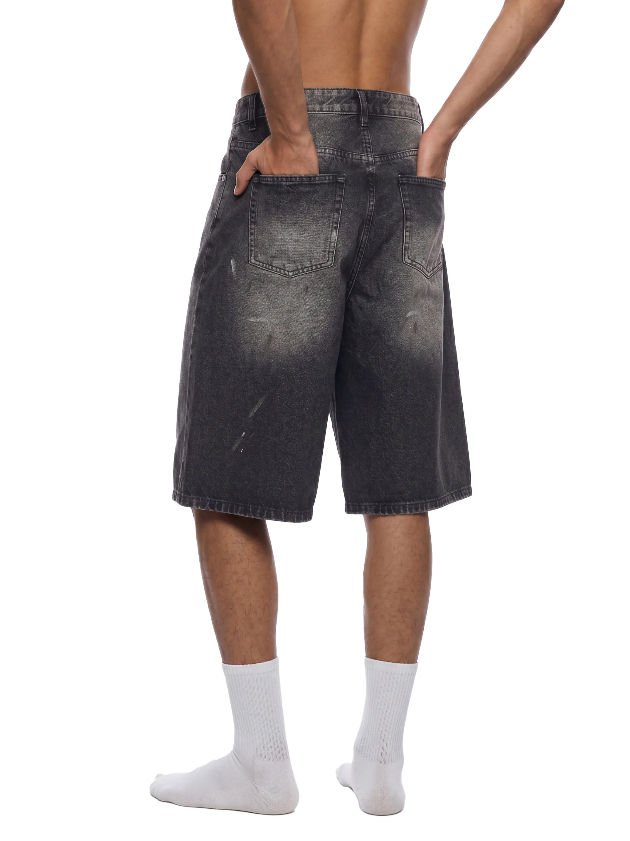 Men’s Vintage Wash Wide Leg Denim Shorts