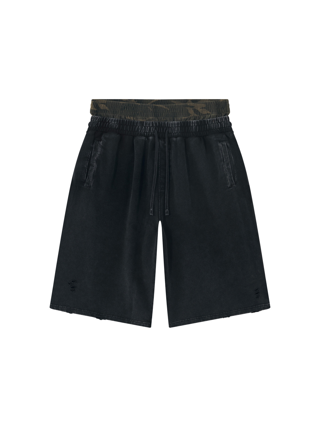 Unisex Vintage Wash Distressed Wide Leg Shorts - Main Image