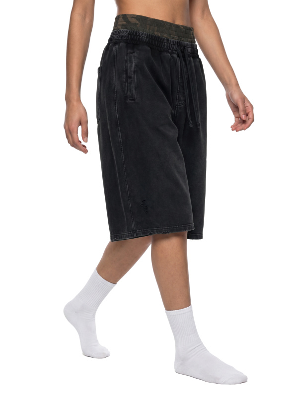 Unisex Vintage Wash Distressed Wide Leg Shorts
