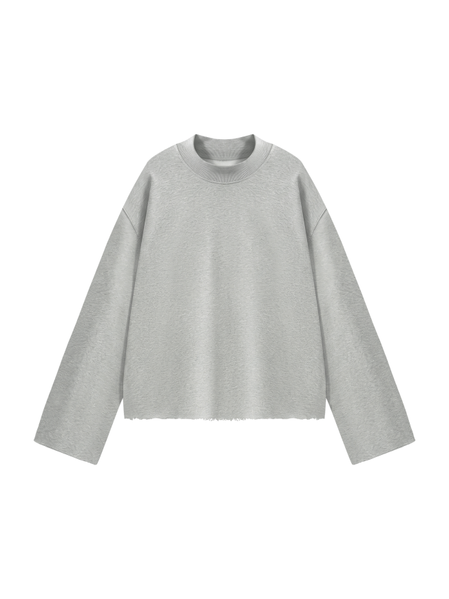 Unisex Mock Neck Raw Edge Boxy Sweatshirt