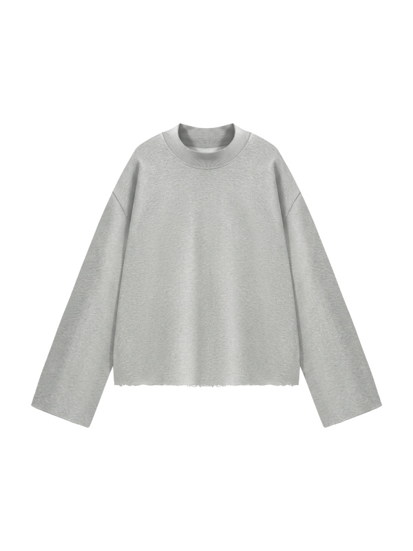 Unisex Mock Neck Raw Edge Boxy Sweatshirt