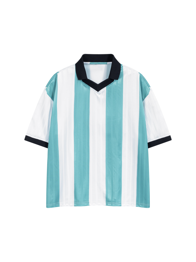 Unisex Boxy Striped Collared Soccer Jersey