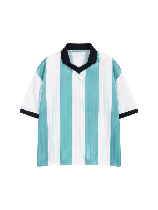 Unisex Boxy Striped Collared Soccer Jersey