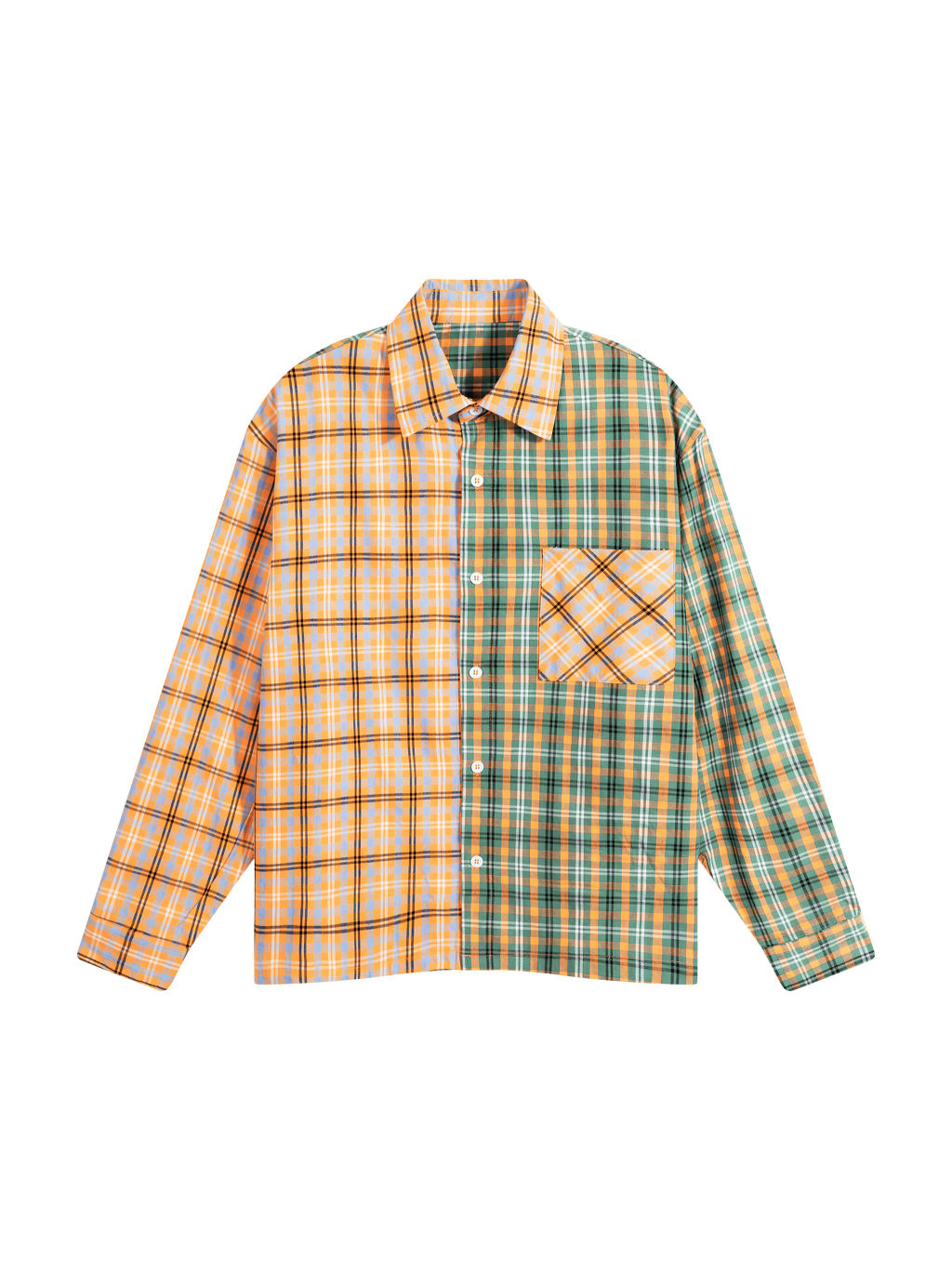 Unisex Oversized Plaid Color Block Shirt - Main Image