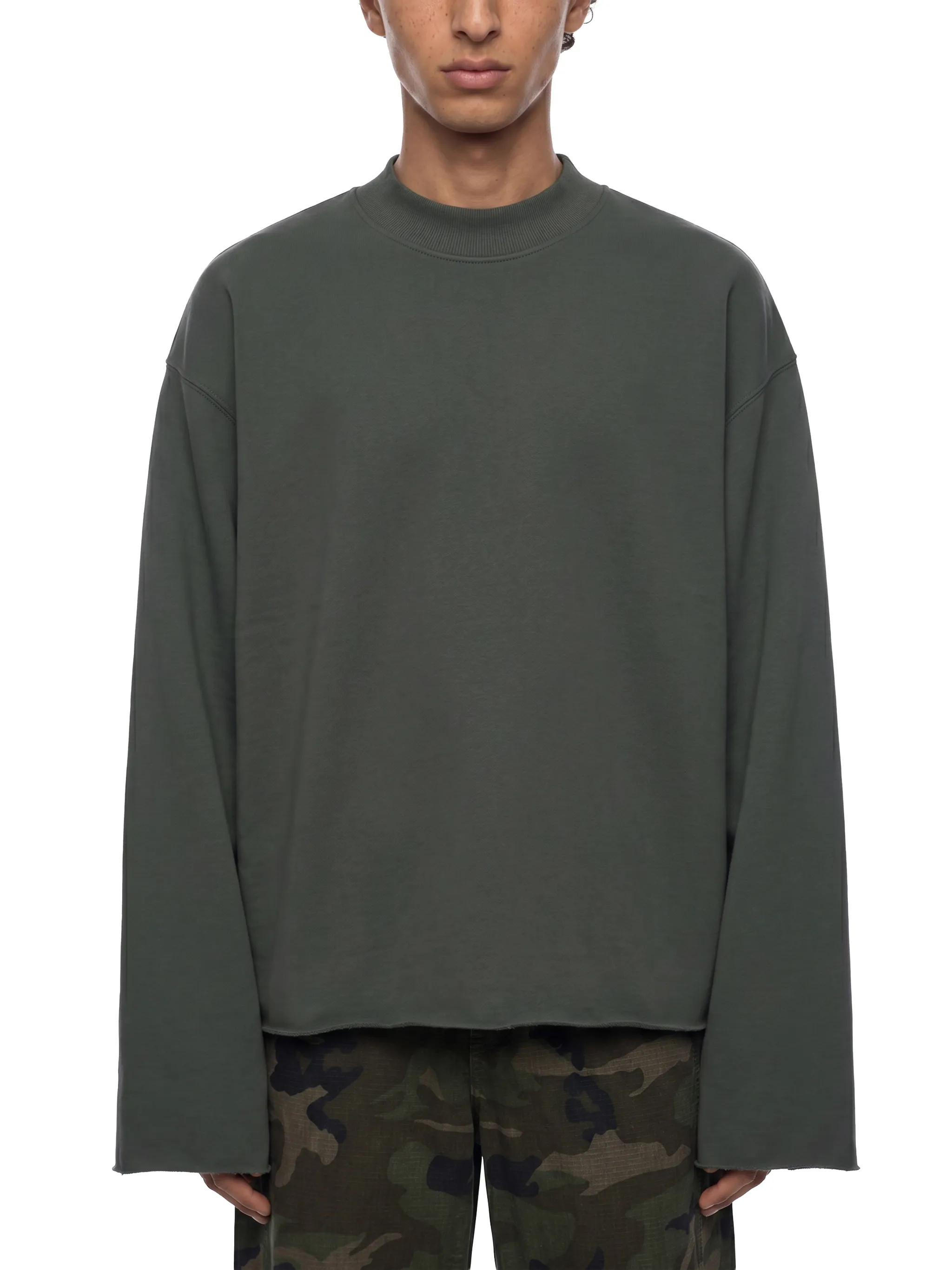 Unisex Mock Neck Raw Edge Boxy Sweatshirt