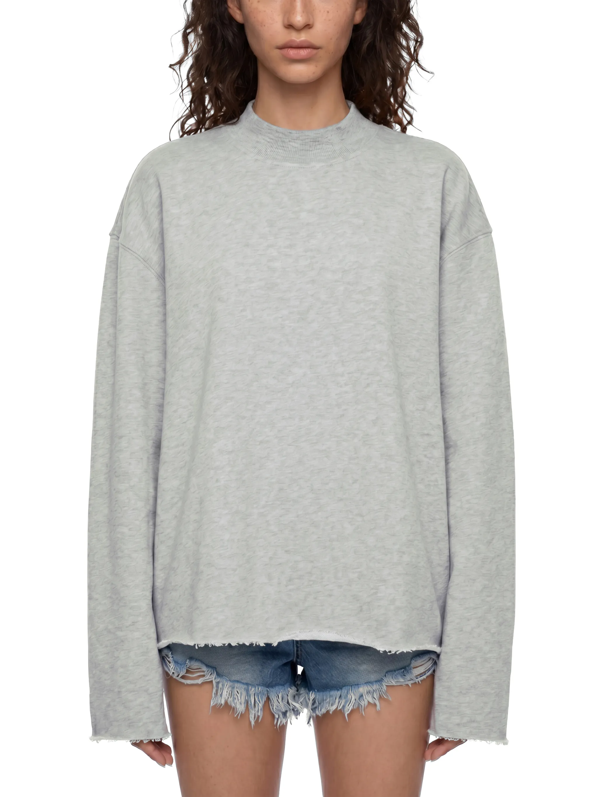 Unisex Mock Neck Raw Edge Boxy Sweatshirt