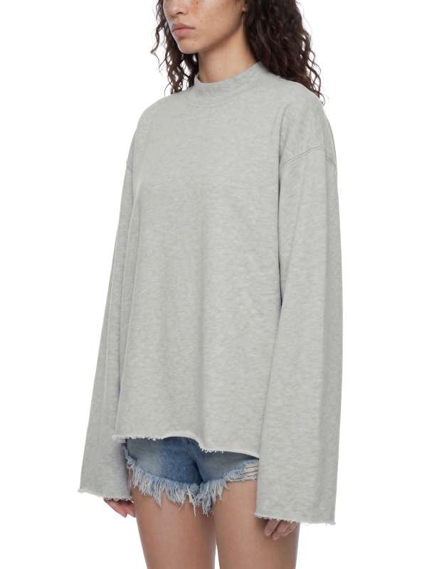 Unisex Mock Neck Raw Edge Boxy Sweatshirt