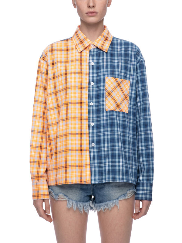 Unisex Oversized Plaid Color Block Shirt
