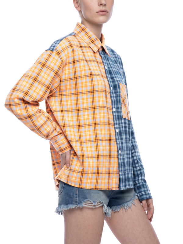 Unisex Oversized Plaid Color Block Shirt