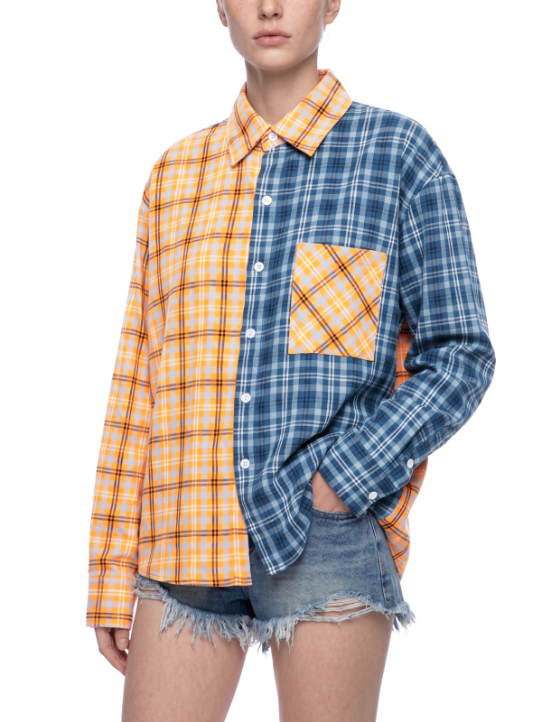 Unisex Oversized Plaid Color Block Shirt