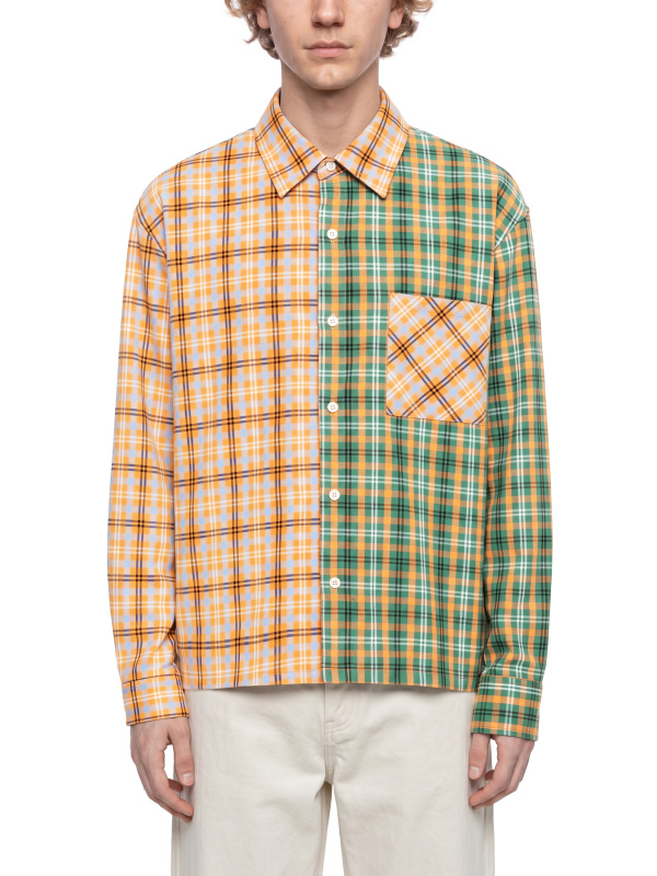 Unisex Oversized Plaid Color Block Shirt
