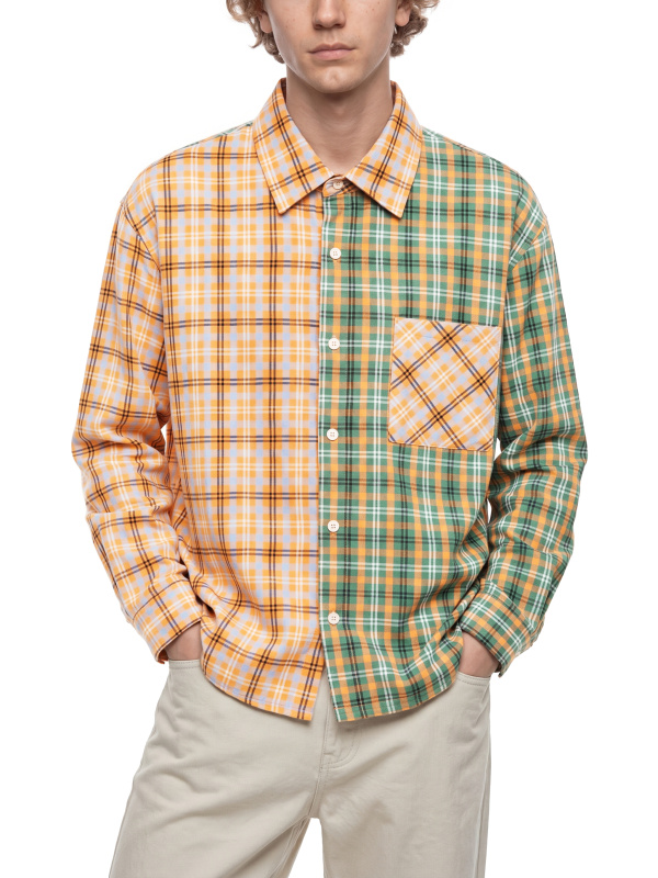 Unisex Oversized Plaid Color Block Shirt