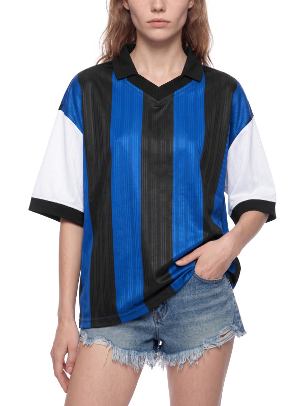 Unisex Boxy Striped Collared Soccer Jersey