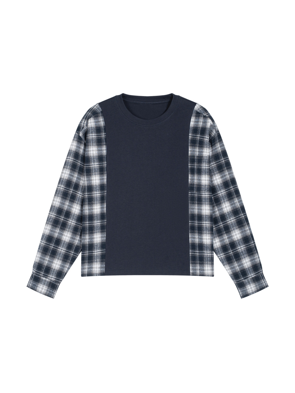 Unisex Plaid Panel Long Sleeve T-Shirt - Main Image